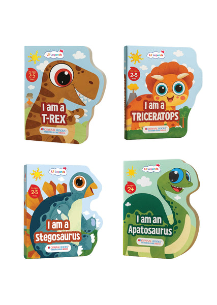 Lil Legends 4-Book Dino Shaped Board Book Collection – Triceratops, Stegosaurus, Apatosaurus & T-rex for Toddlers & Preschoolers