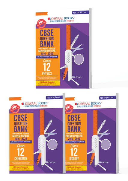CBSE Question Bank Class 12 Set of 3 Books Physics, Chemistry and Biology Chapterwise & Topicwise Solved Papers | For 2026 Board Exams