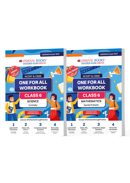 NCERT & CBSE One for All Workbook for Class 6 | Mathematics | Science | MCQ's | VSA | SA | LA | Set of 2 Books | For Latest Exam