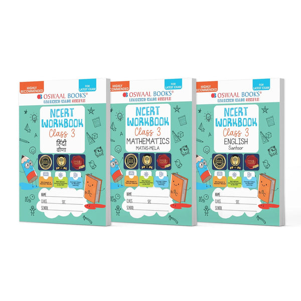 NCERT & CBSE Workbooks Class 3 (Set Of 3 Books ) Hindi Veena, Mathematics Mela, English Santoor (For Latest Exam)