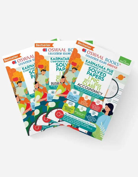 Karnataka PUE Solved Papers I PUC Class 11 Accountancy, Business Studies & Economices (Set of 3 books) (For 2023 Exam)