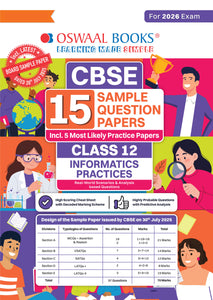 CBSE 15 Sample Question Papers Class 12 Informatics Practices for 2026 Board Exam (As per CBSE Sample Question Paper issued on 30 July 2025), recommended by 2025 CBSE Toppers with Chapter wise Highly Probable Questions
