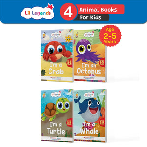 Lil Legends Know me Series, Fascinating Sea Animal Books- I am a CRAB,  I am an OCTOPUS,  I am a TURTLE and  I am a WHALE (Set of 4 Books) Exciting Illustrated Books for kids, Age 2+