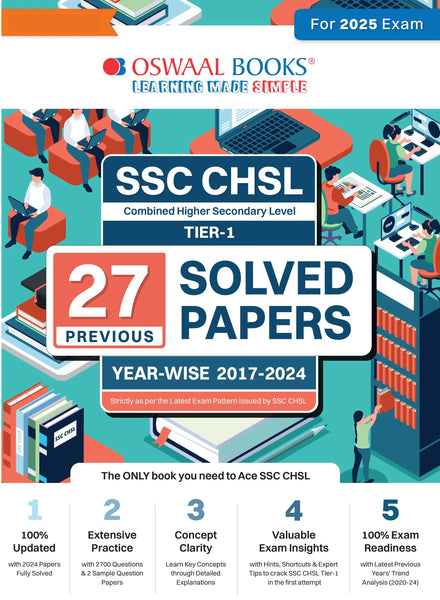 SSC (Staff Selection Commission) | CHSL Combined Higher Secondary Level (10+2) Tier-1 | 27 Previous Solved Papers | Year-wise (2017 to 2024) | For 2025 Exam